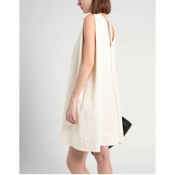 COS White Sleeveless A-Line Dress Cotton Tunic Sz 2 Pockets Minimalist Old Money - Picture 2 of 8